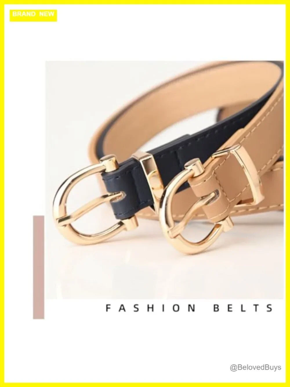 Women's Fashion Leather Belt with Gold Buckle for Jeans Dresses